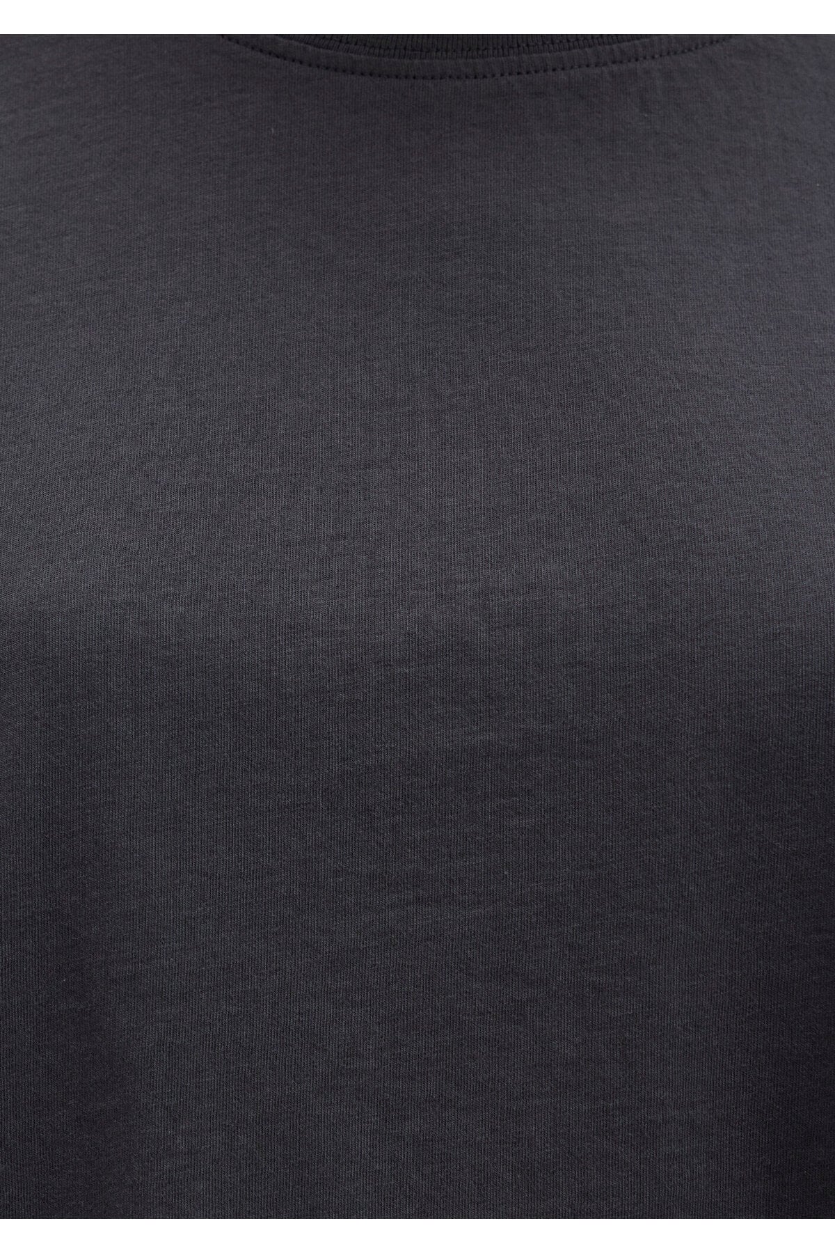 Bisiklet Yaka Antrasit Basic Tişört Boxy Fit 1611651-70087