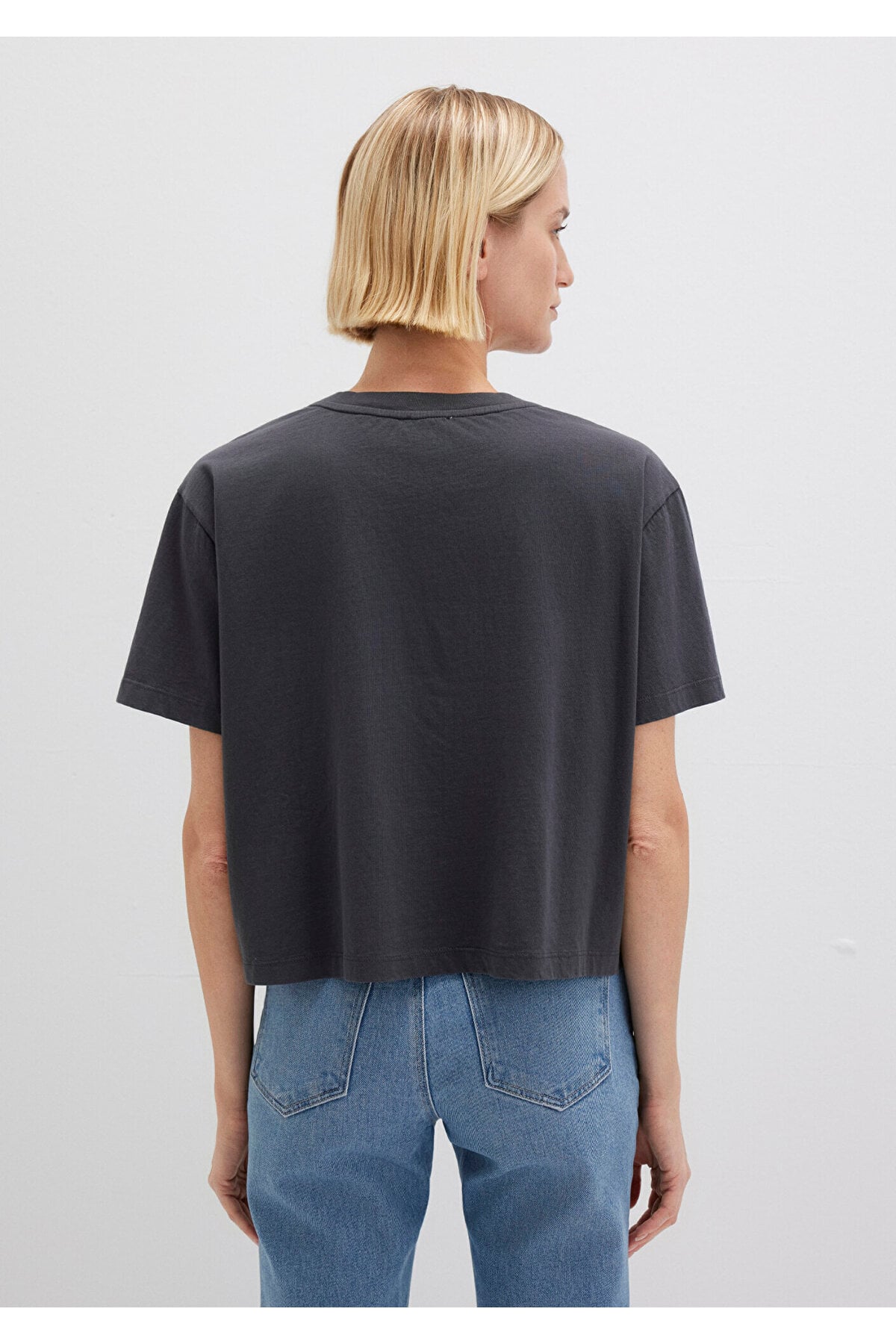 Bisiklet Yaka Antrasit Basic Tişört Boxy Fit 1611651-70087
