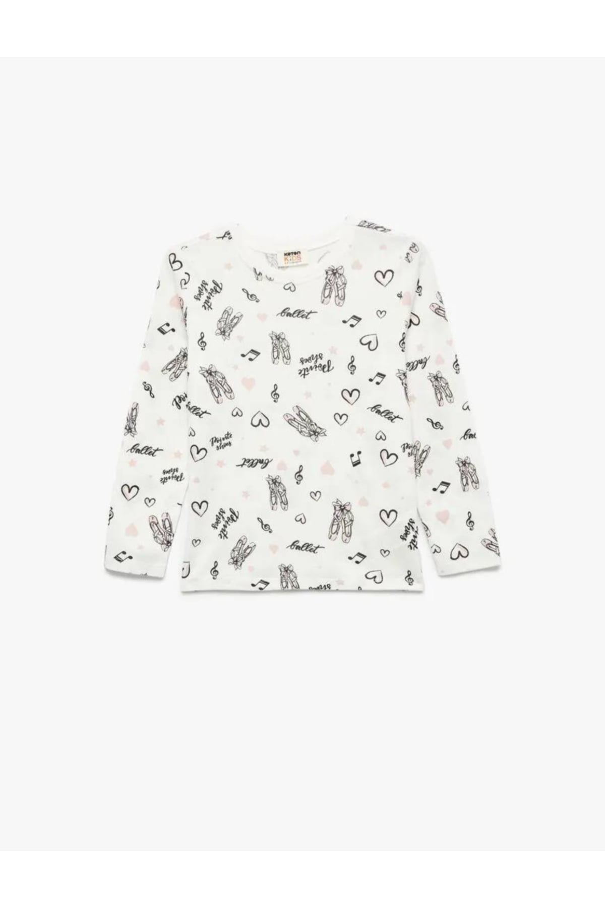 Bisiklet Yaka Bale Baskılı Ekru Kız Çocuk Uzun Kollu T-shirt 6Wkg10140Ak
