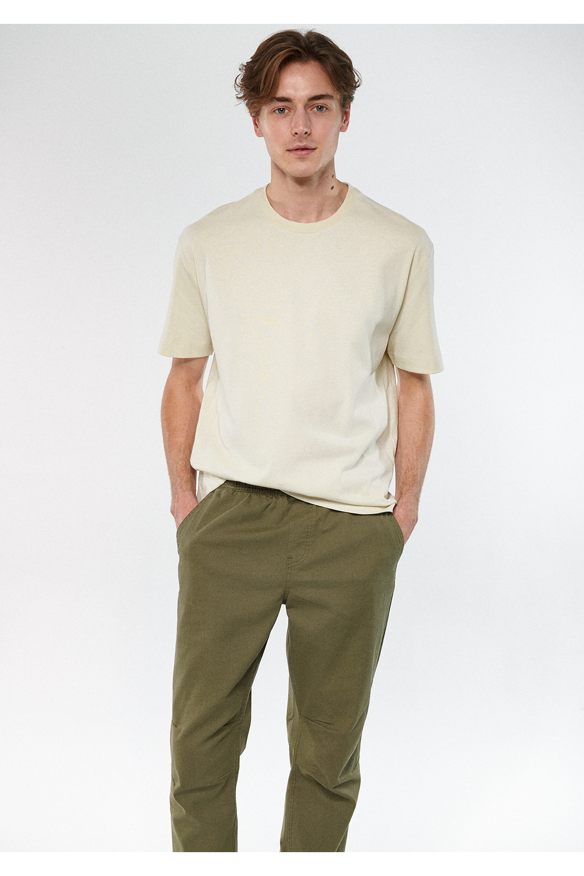 Bisiklet Yaka Bej Tişört Loose Fit / Bol Rahat Kesim 0610124-70134