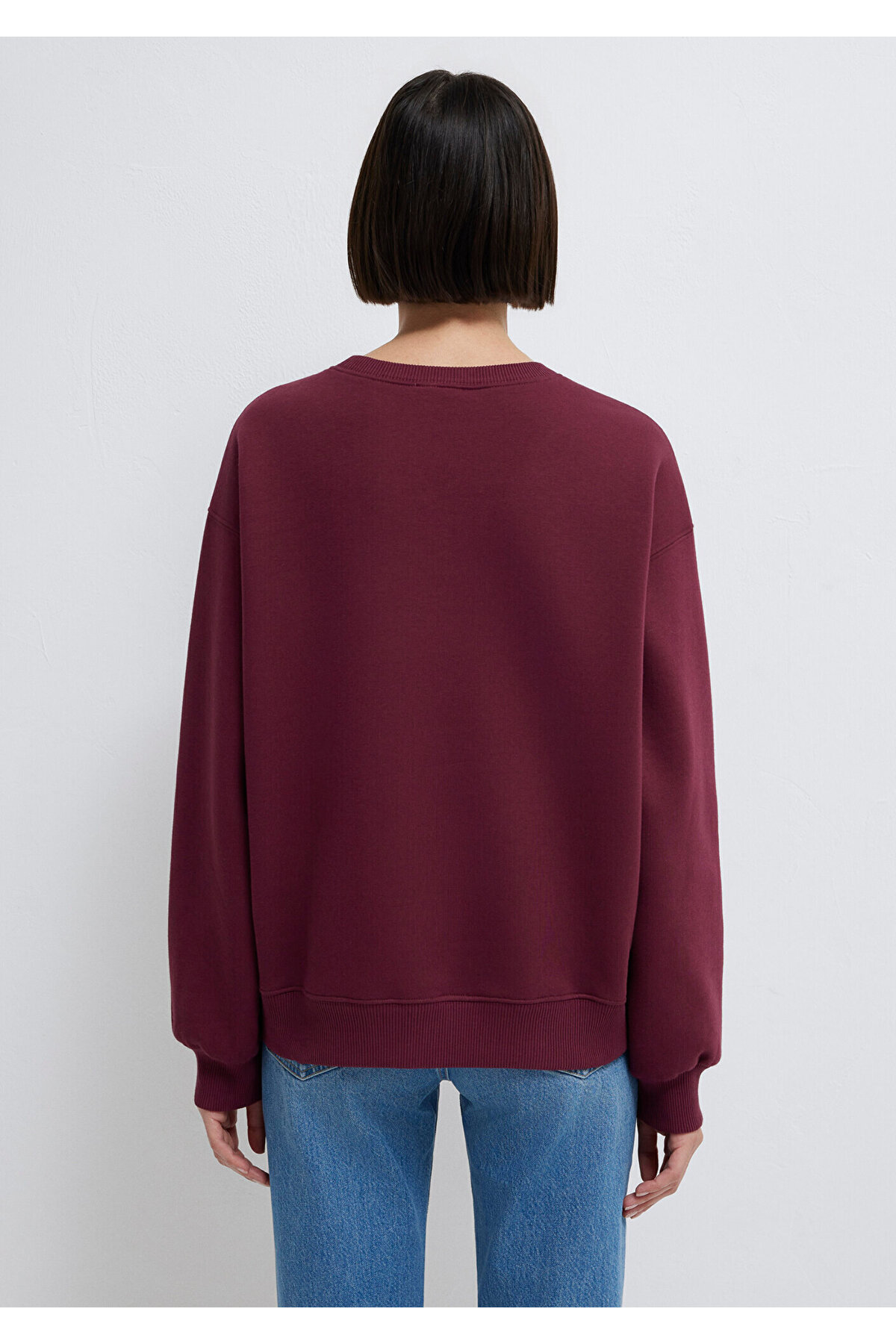 Bisiklet Yaka Bordo Basic Sweatshirt 1610198-70415