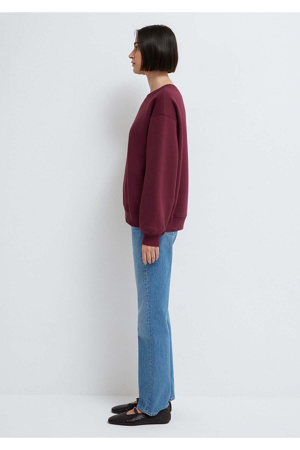 Bisiklet Yaka Bordo Basic Sweatshirt 1610198-70415