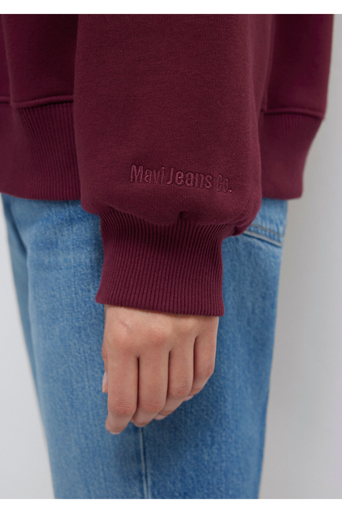 Bisiklet Yaka Bordo Basic Sweatshirt 1610198-70415