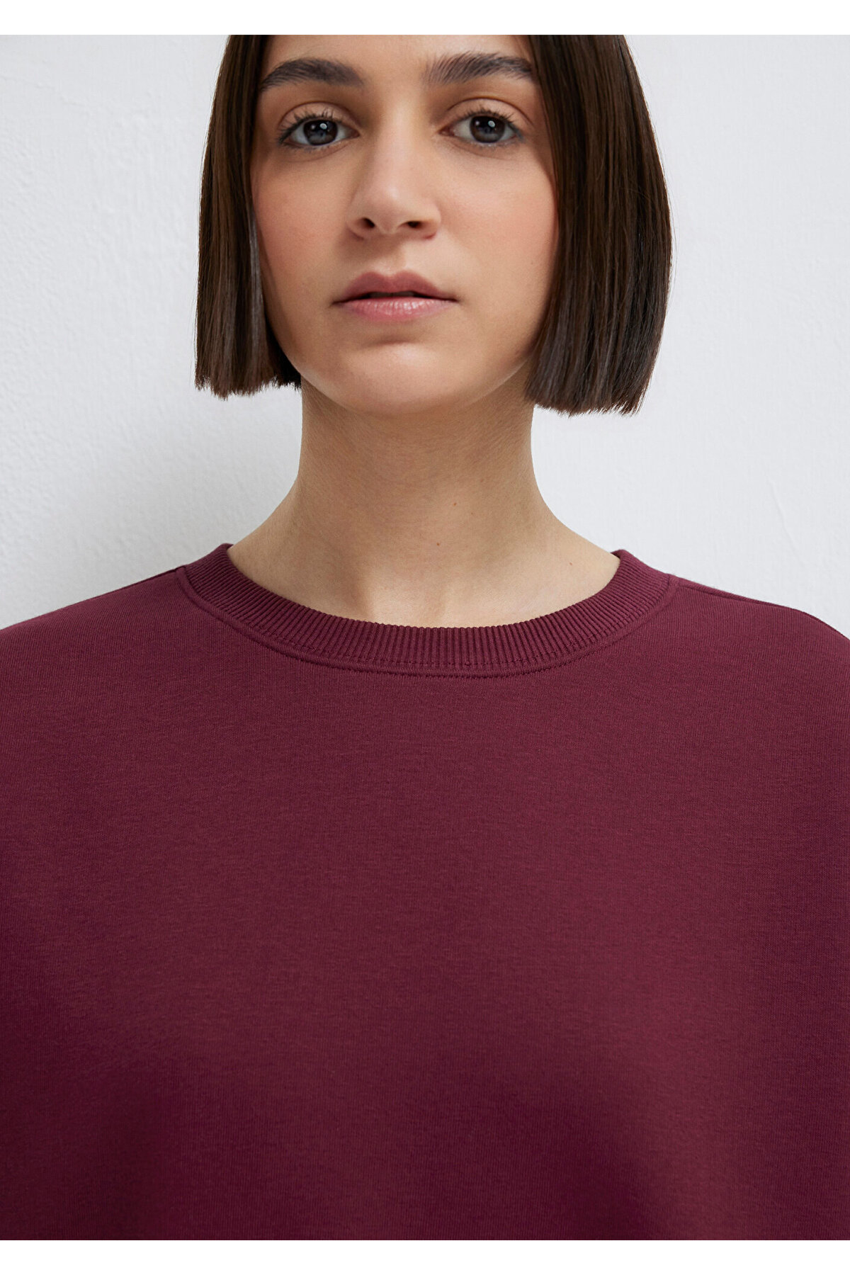 Bisiklet Yaka Bordo Basic Sweatshirt 1610198-70415