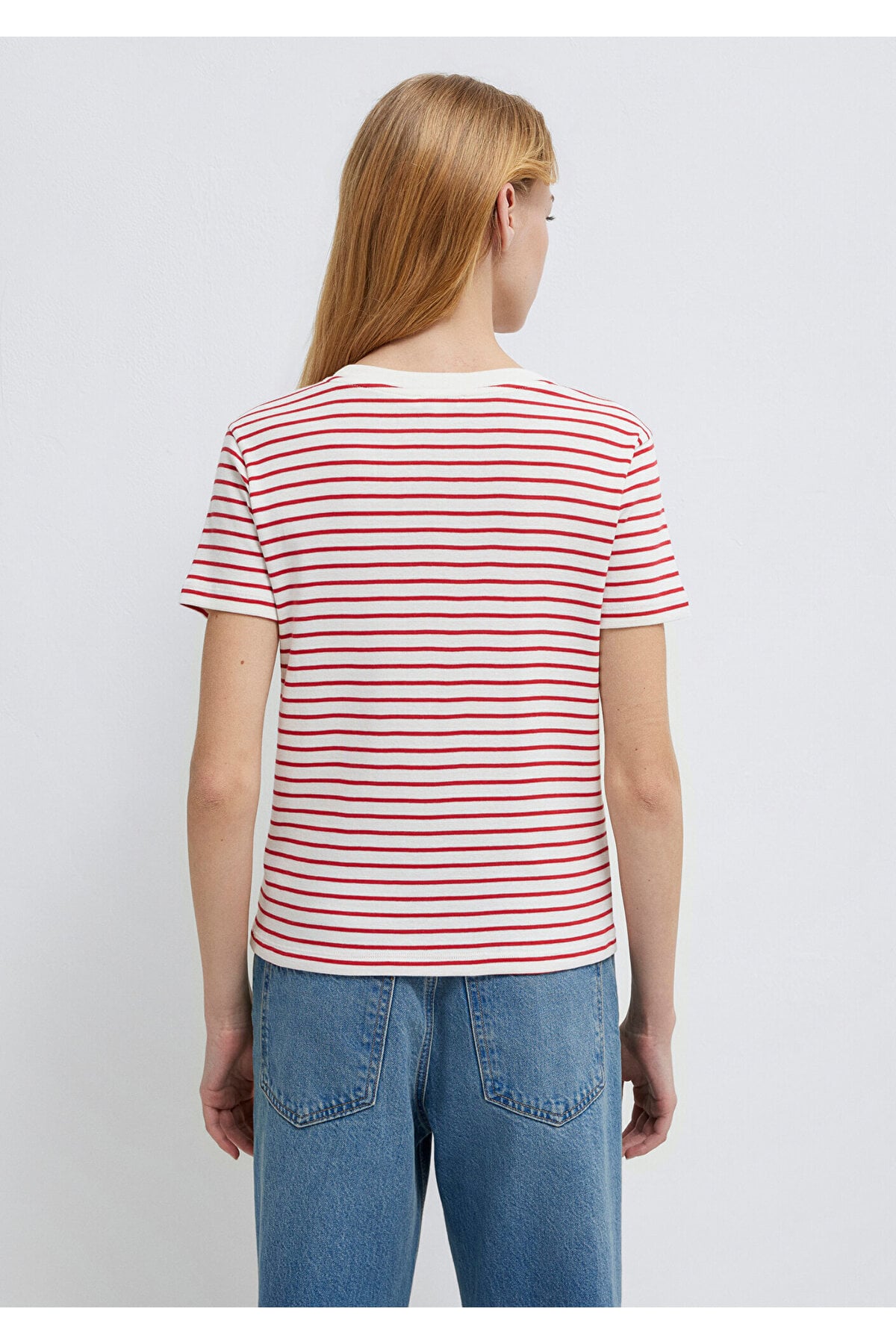 Bisiklet Yaka Çizgili Kırmızı Tişört Slim Fit / Dar Kesim 1612881-86680