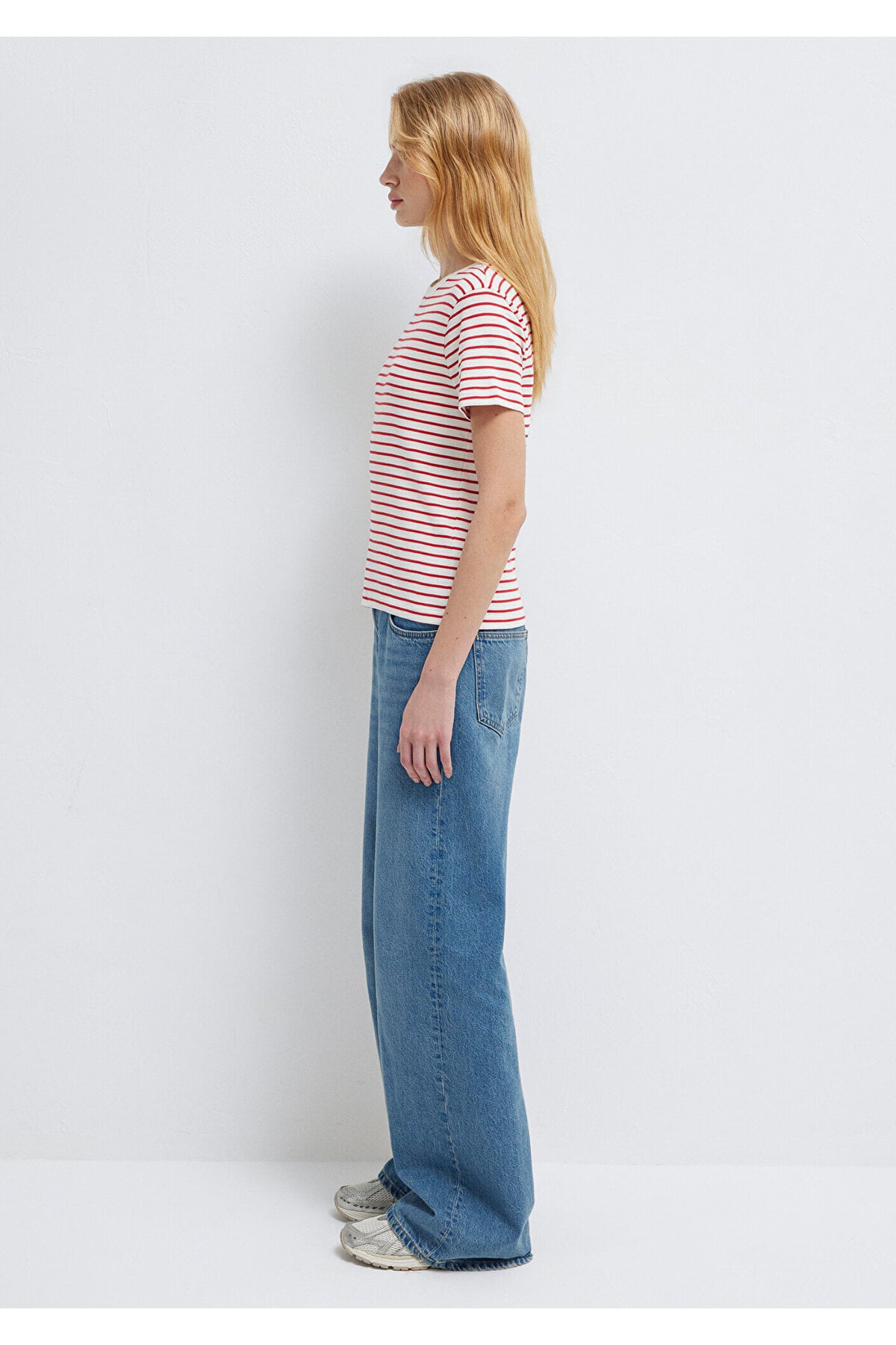 Bisiklet Yaka Çizgili Kırmızı Tişört Slim Fit / Dar Kesim 1612881-86680