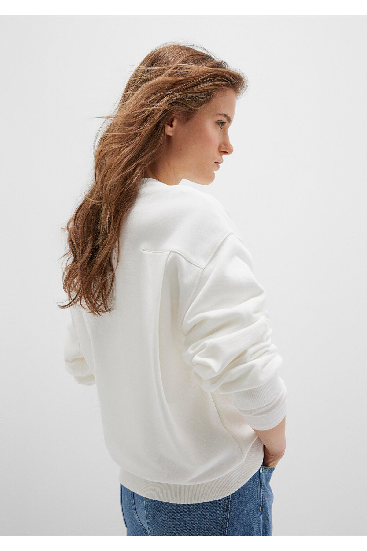 Bisiklet Yaka Ekru Sweatshirt 1S10358-70057