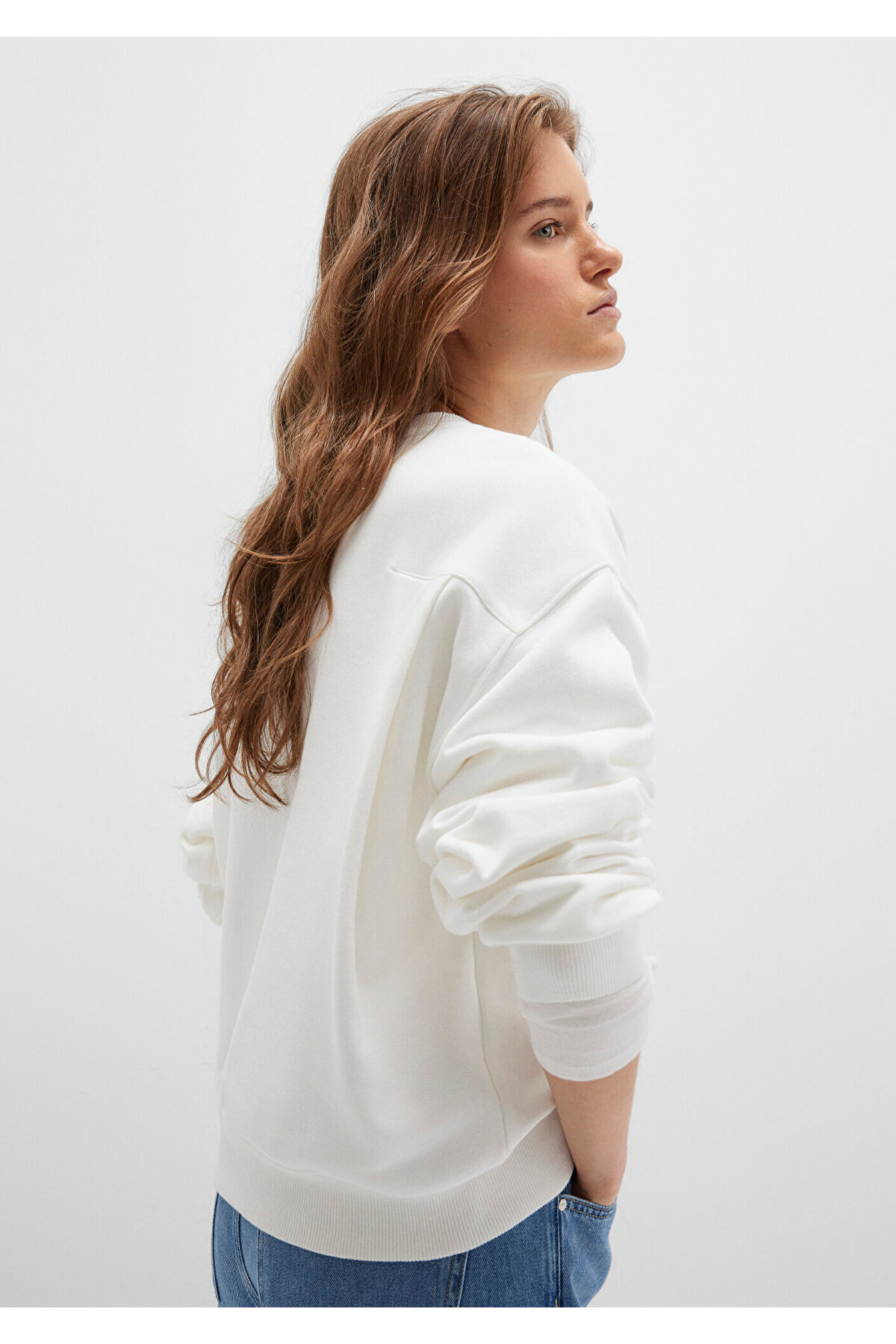 Bisiklet Yaka Ekru Sweatshirt 1S10358-70057