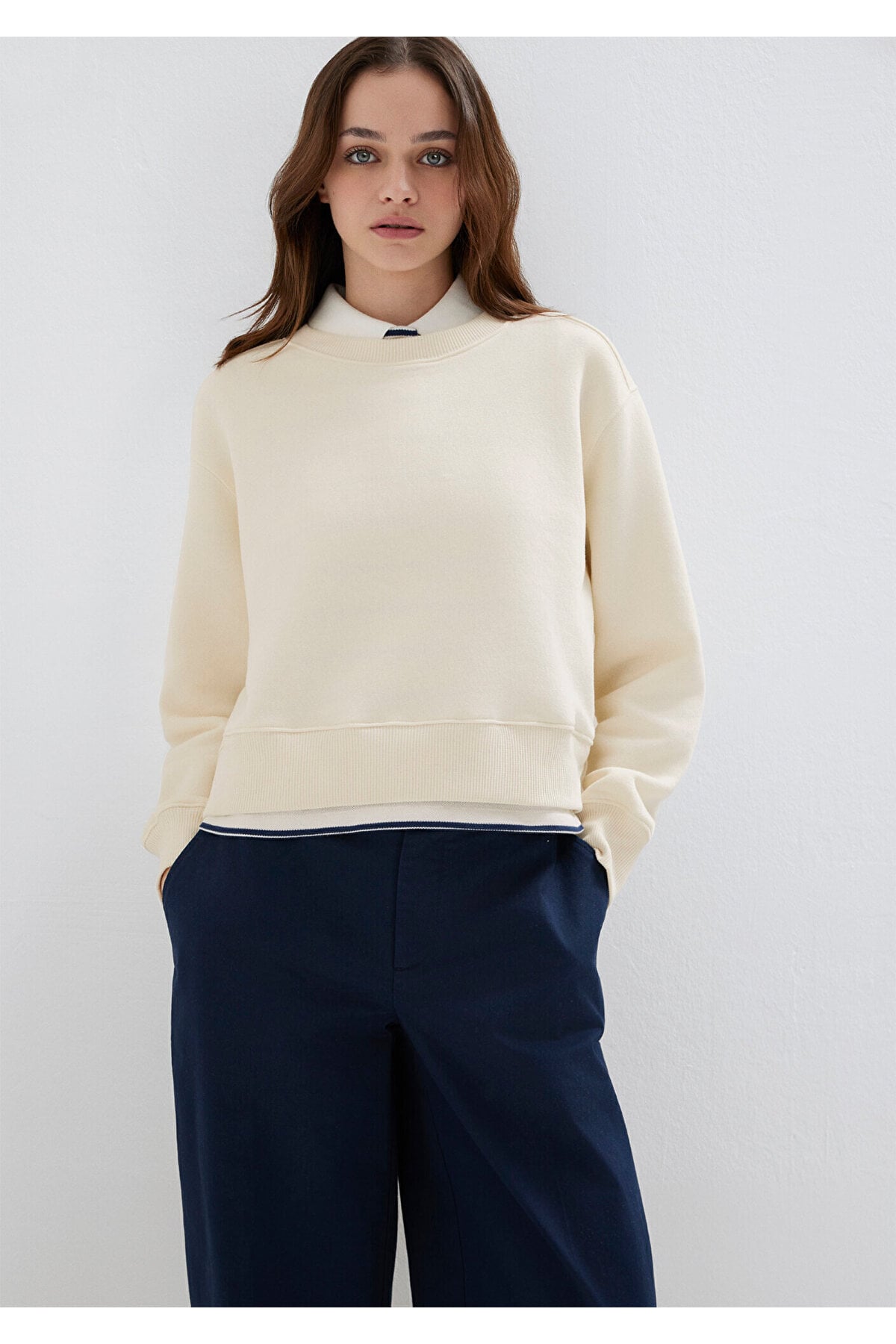 Bisiklet Yaka Ekru Sweatshirt 1S10387-70049