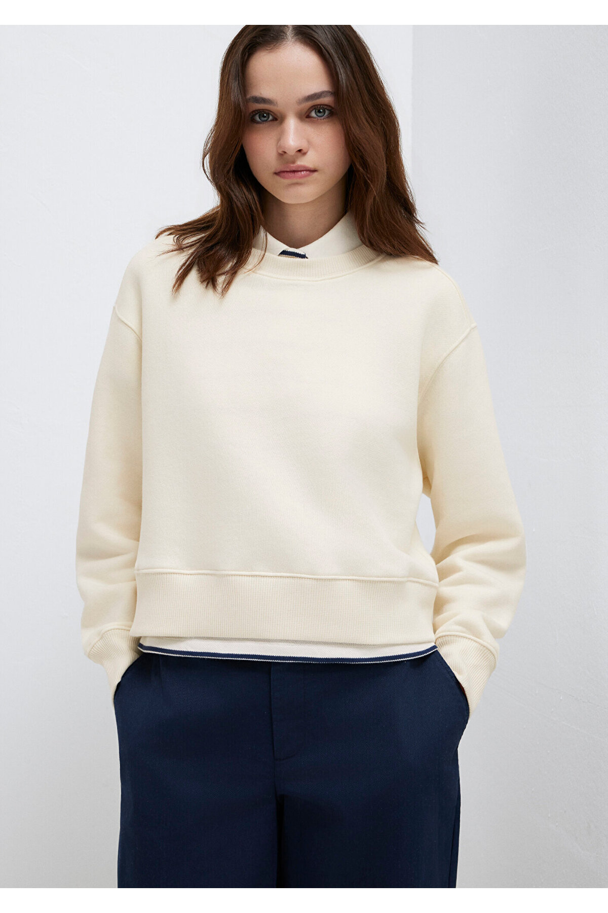 Bisiklet Yaka Ekru Sweatshirt 1S10387-70049