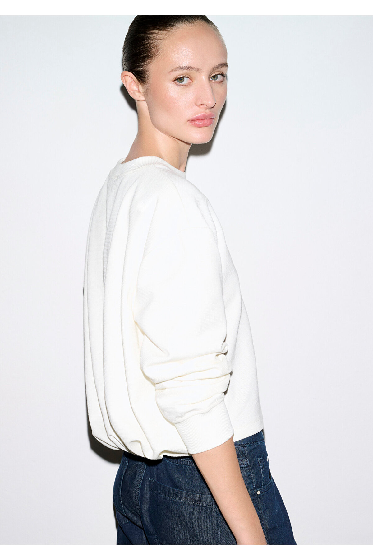 Bisiklet Yaka Ekru Sweatshirt 1S10508-70051