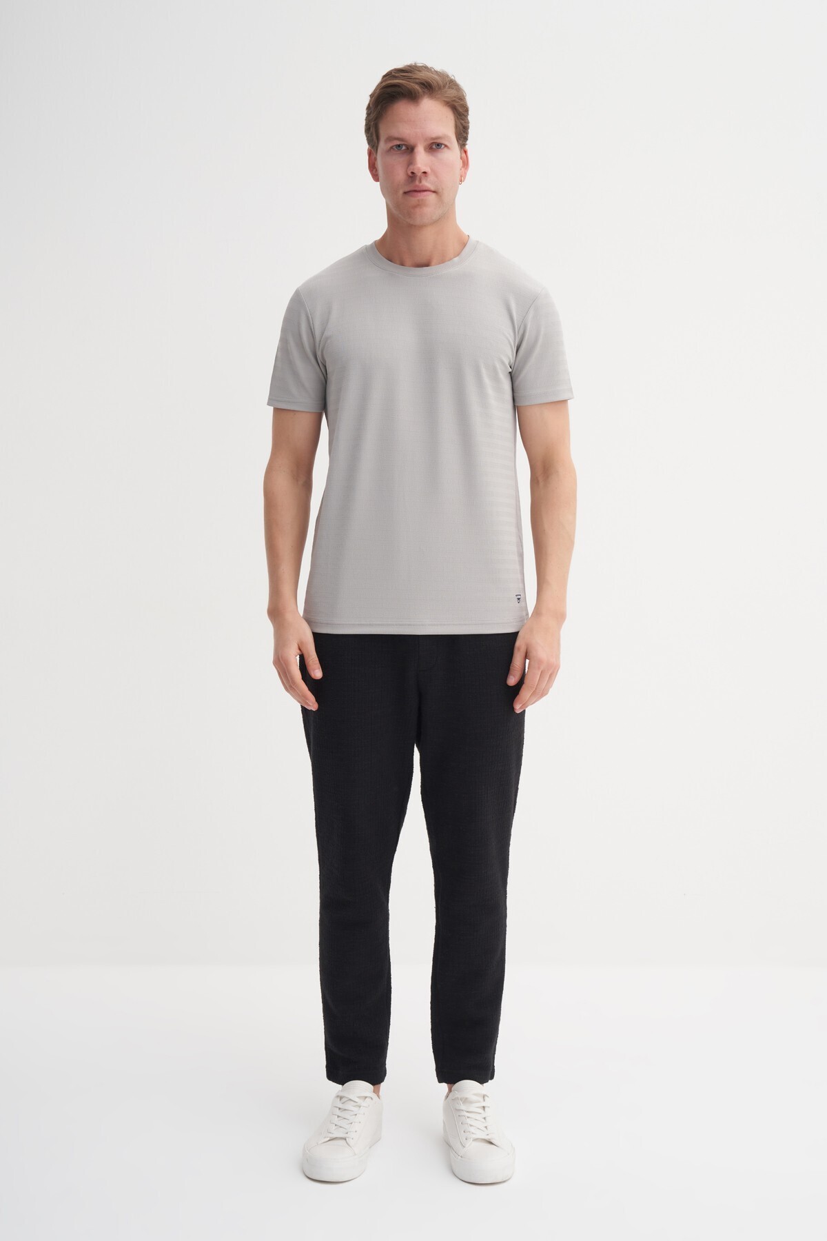 Bisiklet Yaka Erkek Açık Gri T-shirt 40470