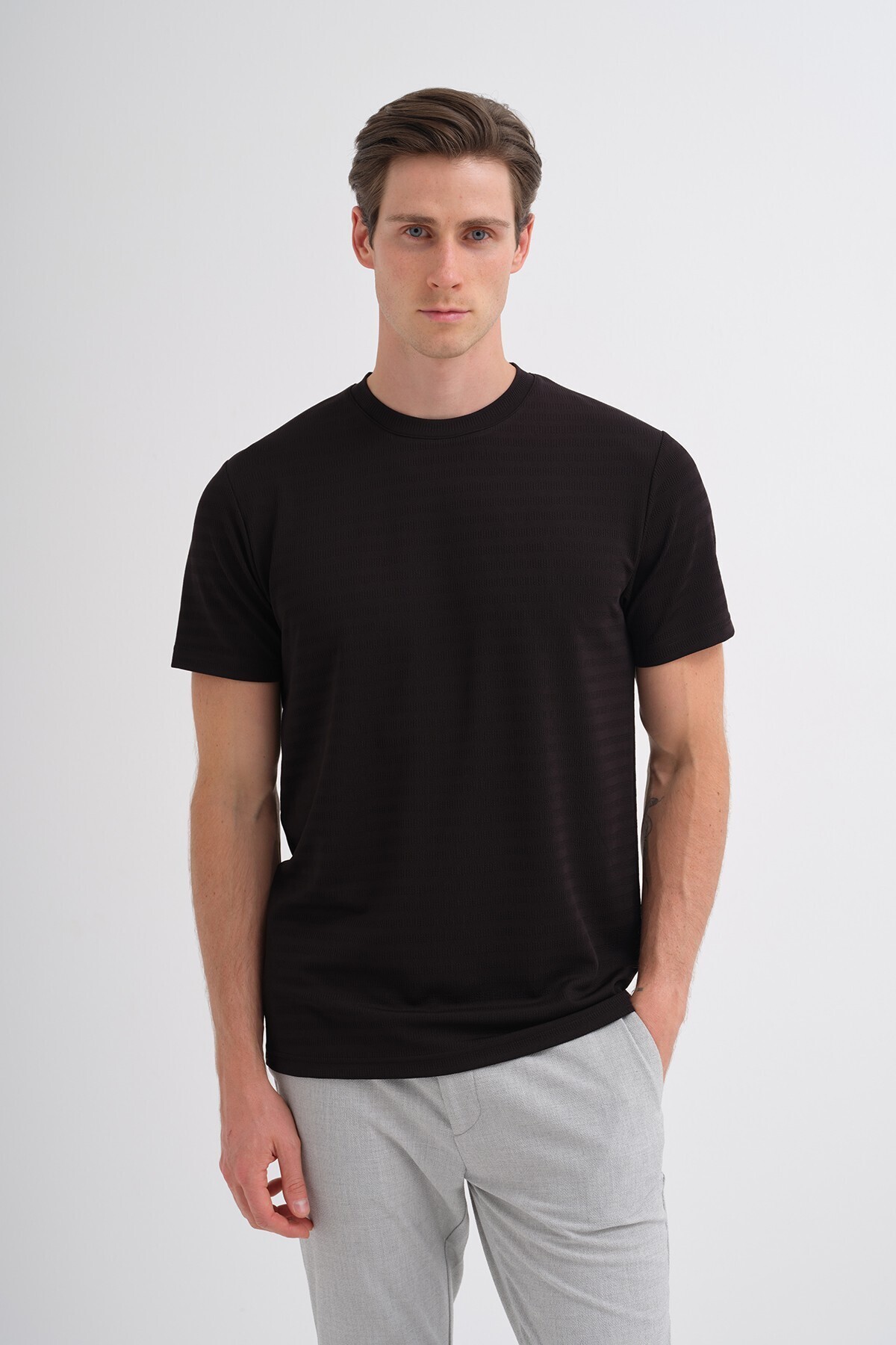 Bisiklet Yaka Erkek Siyah T-shirt 40470