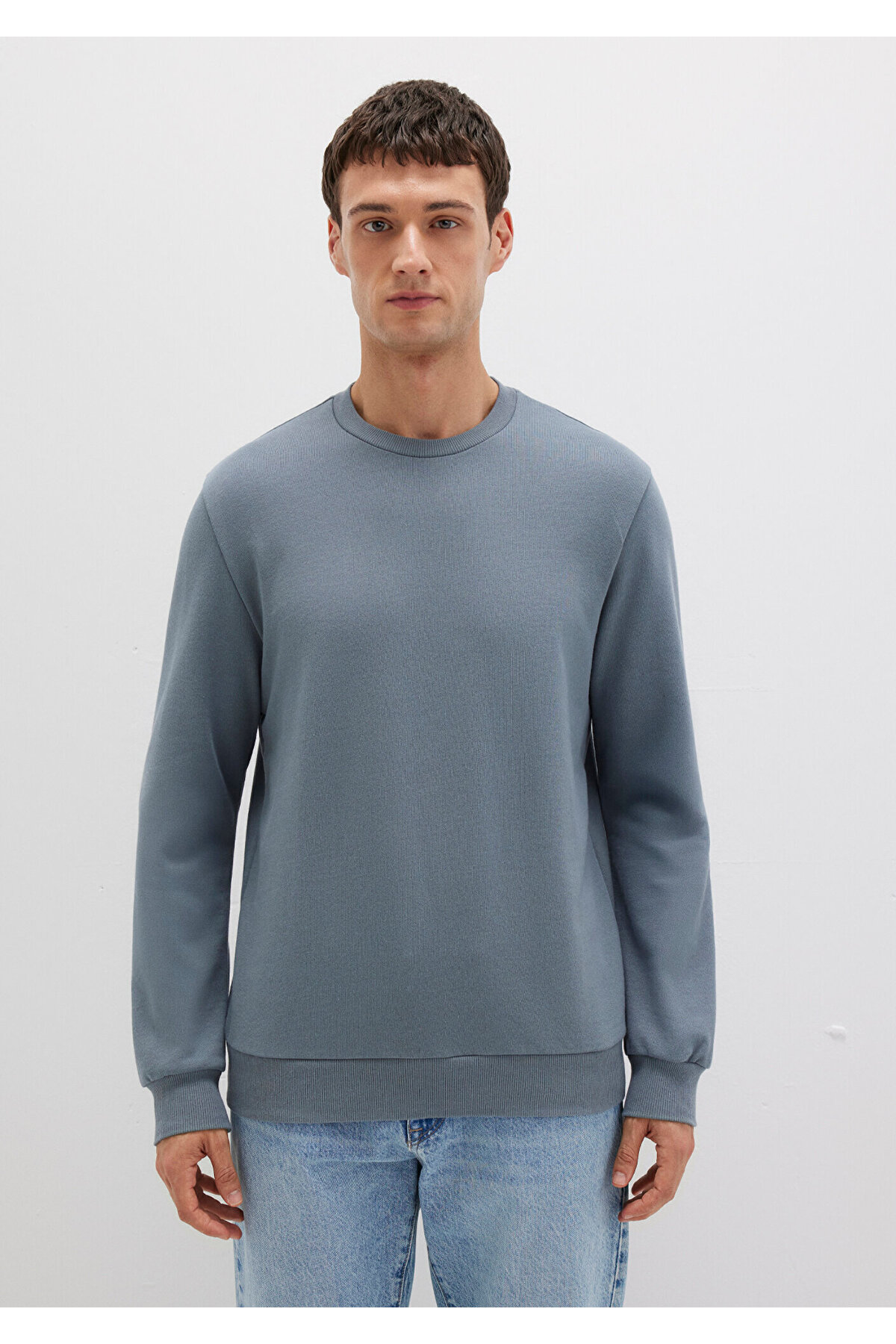 Bisiklet Yaka Gri Sweatshirt 0S10457-80889