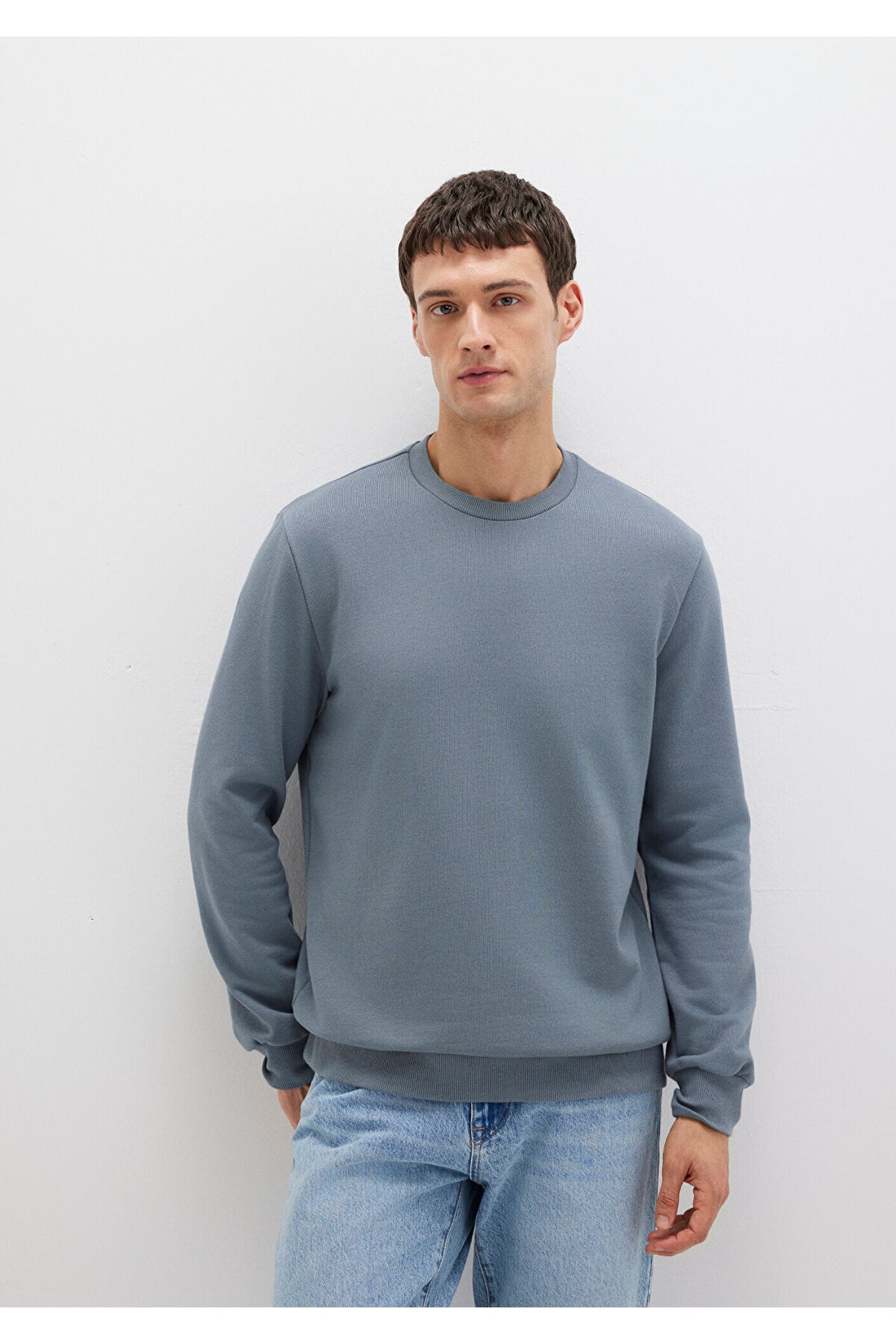 Bisiklet Yaka Gri Sweatshirt 0S10457-80889