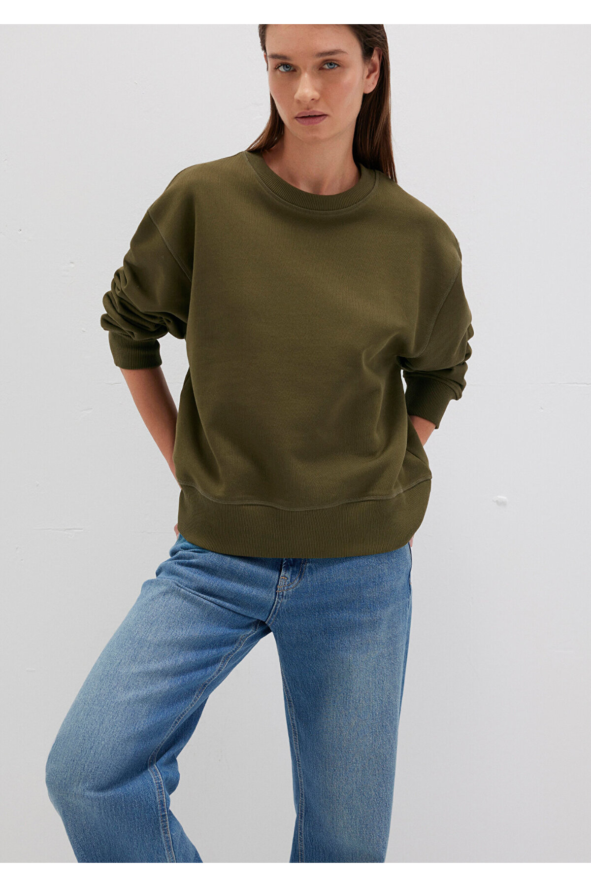 Bisiklet Yaka Haki Sweatshirt 1S10390-71589