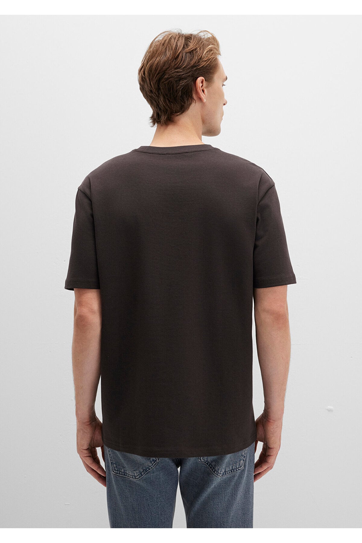 Bisiklet Yaka Kahverengi Basic Tişört Loose Fit / Bol Rahat Kesim 0611596-70219