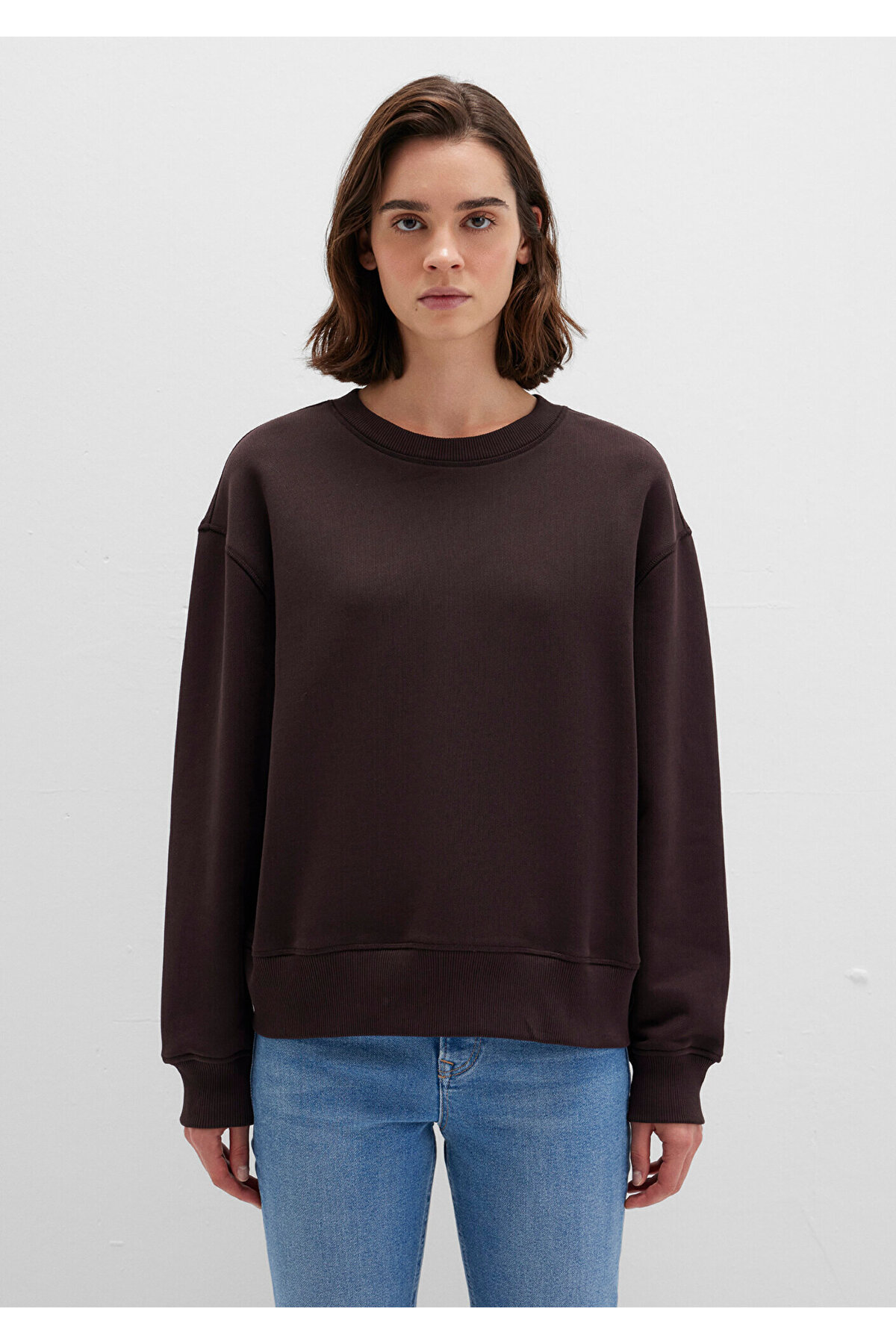 Bisiklet Yaka Kahverengi Sweatshirt 1S10390-70240