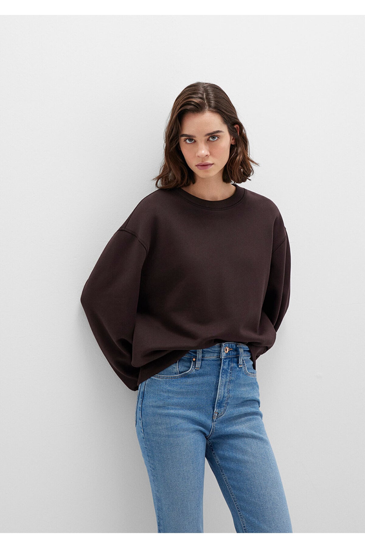 Bisiklet Yaka Kahverengi Sweatshirt 1S10390-70240