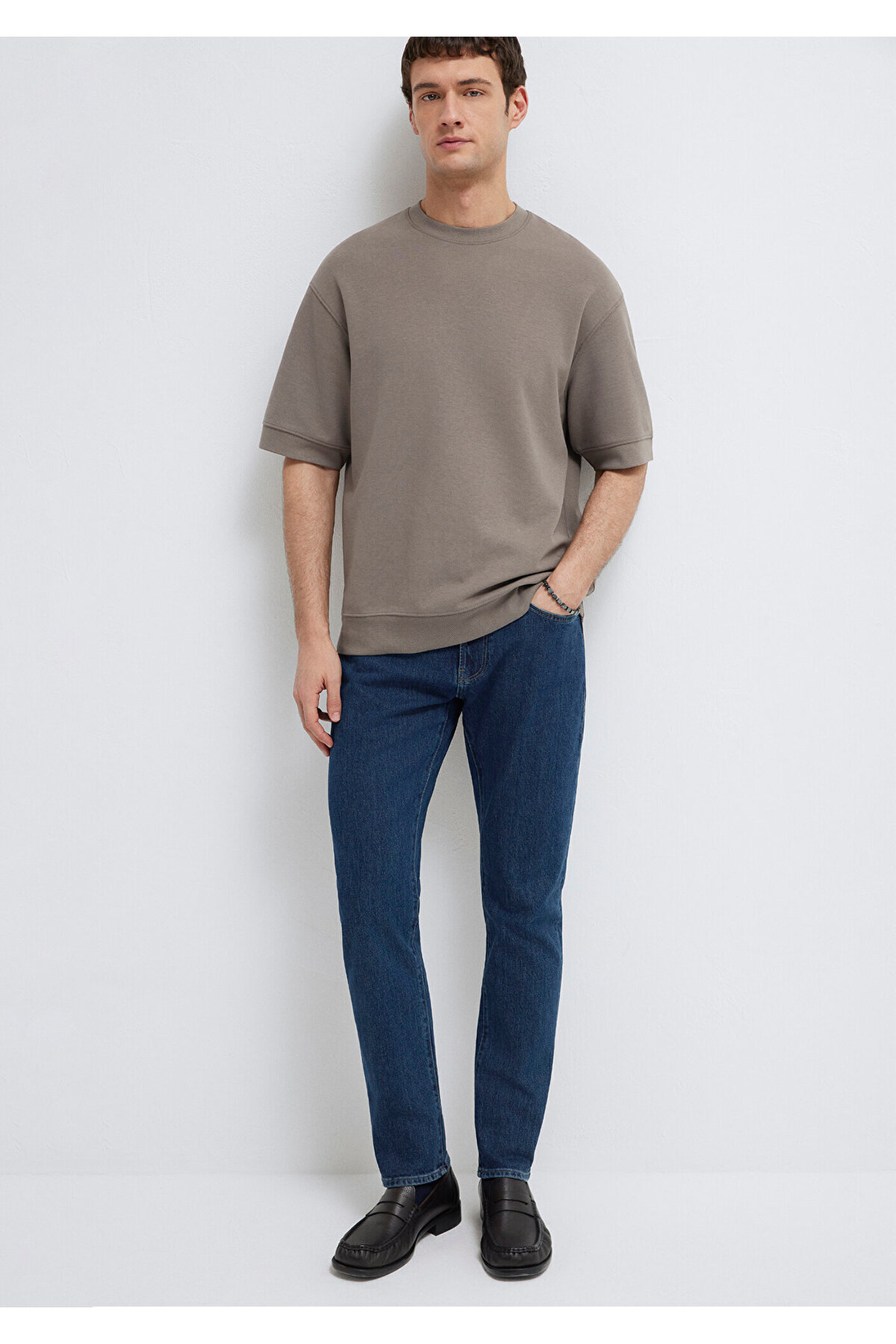 Bisiklet Yaka Kahverengi Tişört Loose Fit / Bol Rahat Kesim 0611614-87875