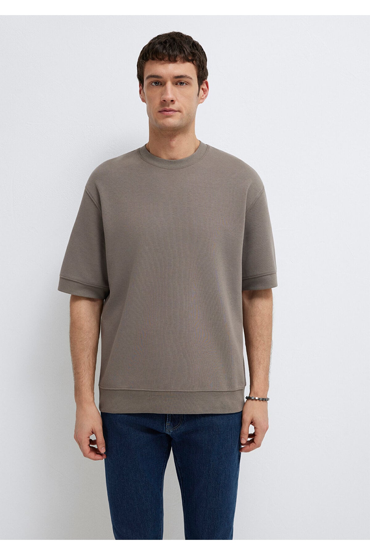 Bisiklet Yaka Kahverengi Tişört Loose Fit / Bol Rahat Kesim 0611614-87875