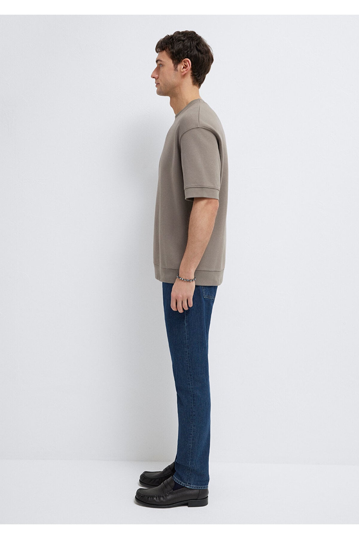 Bisiklet Yaka Kahverengi Tişört Loose Fit / Bol Rahat Kesim 0611614-87875