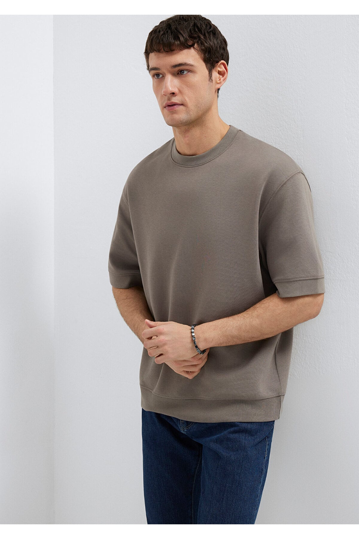 Bisiklet Yaka Kahverengi Tişört Loose Fit / Bol Rahat Kesim 0611614-87875