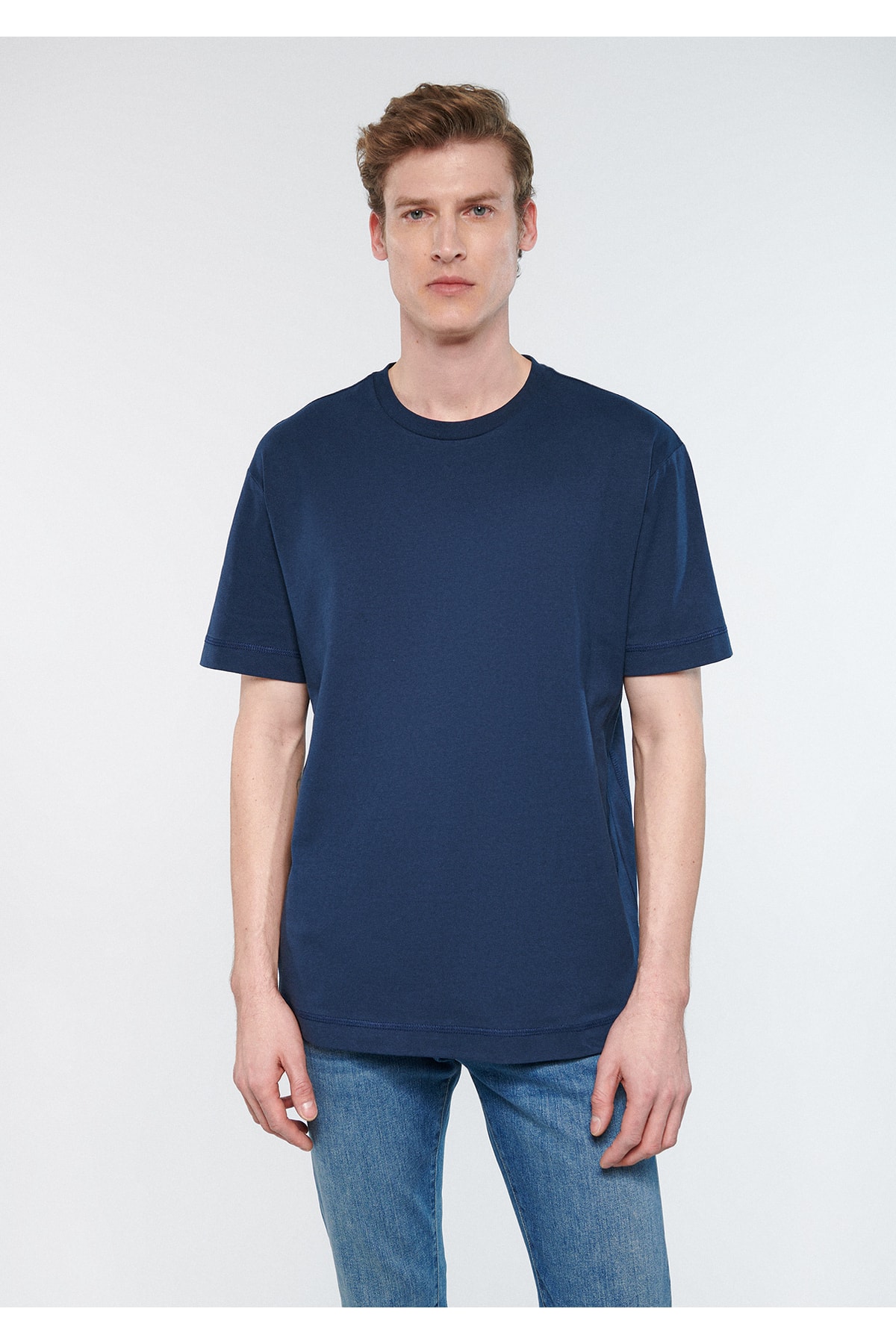Bisiklet Yaka Lacivert Tişört Loose Fit / Bol Rahat Kesim 0610124-70490