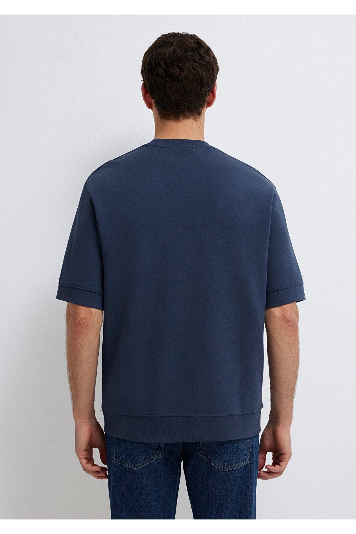 Bisiklet Yaka Lacivert Tişört Loose Fit / Bol Rahat Kesim 0611614-70490