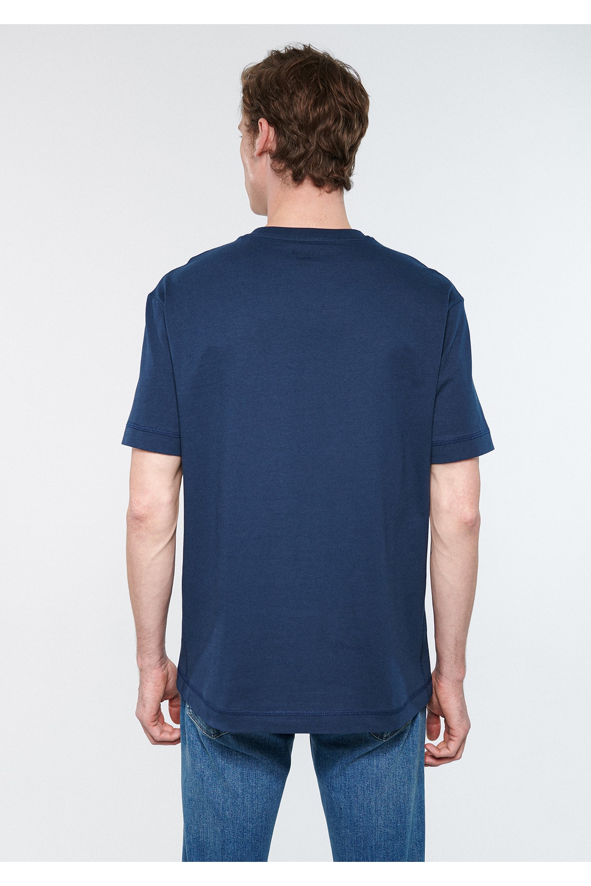 Bisiklet Yaka Lacivert Tişört Loose Fit / Bol Rahat Kesim 0610124-70490