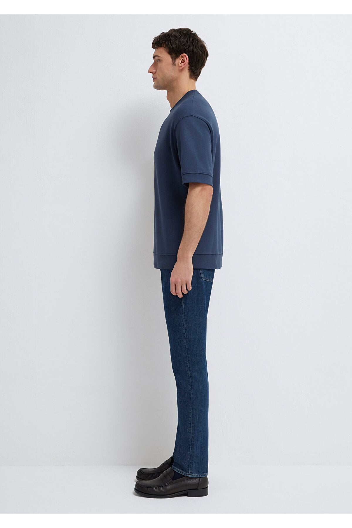 Bisiklet Yaka Lacivert Tişört Loose Fit / Bol Rahat Kesim 0611614-70490