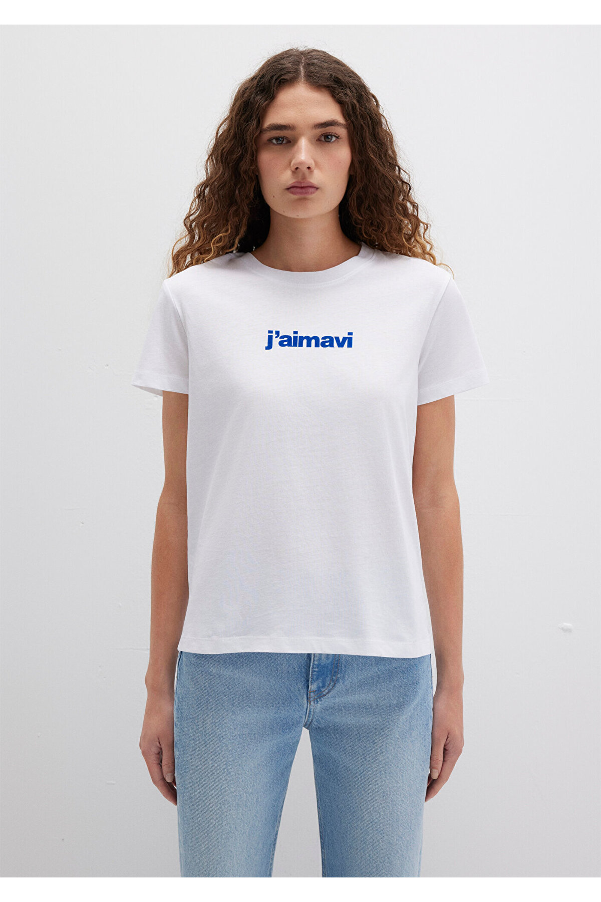 Bısıklet Yaka Logo Beyaz Kadın T-Shirt M1612242-620