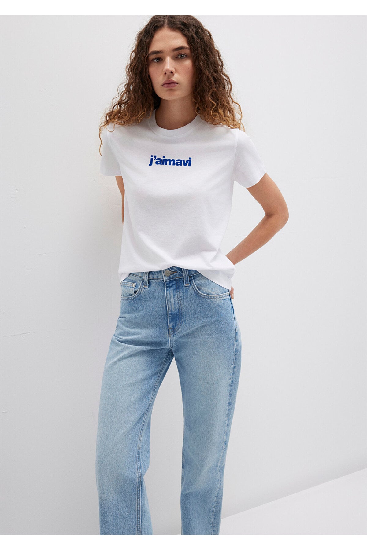 Bısıklet Yaka Logo Beyaz Kadın T-Shirt M1612242-620
