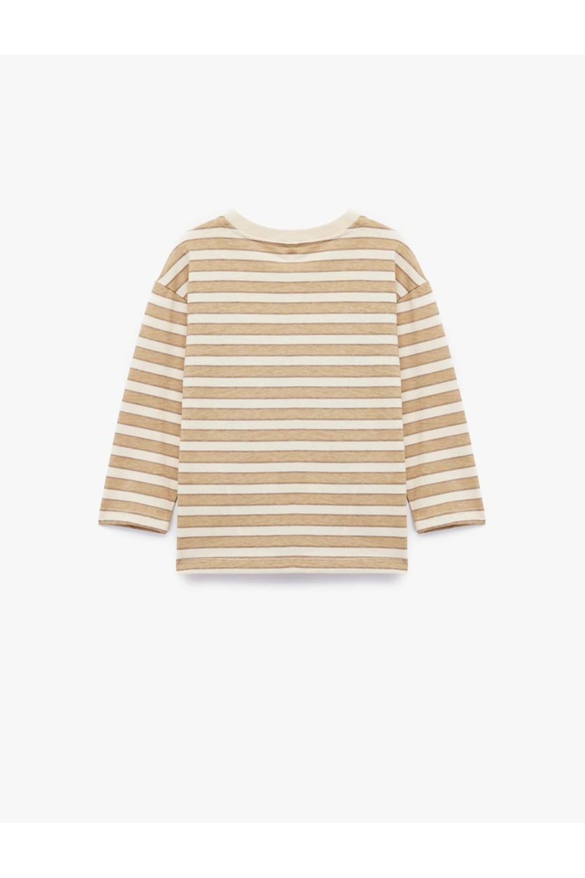 Bisiklet Yaka Nakış Detaylı Çizgili Ekru Erkek Bebek Uzun Kollu T-shirt 6WMB10174TK