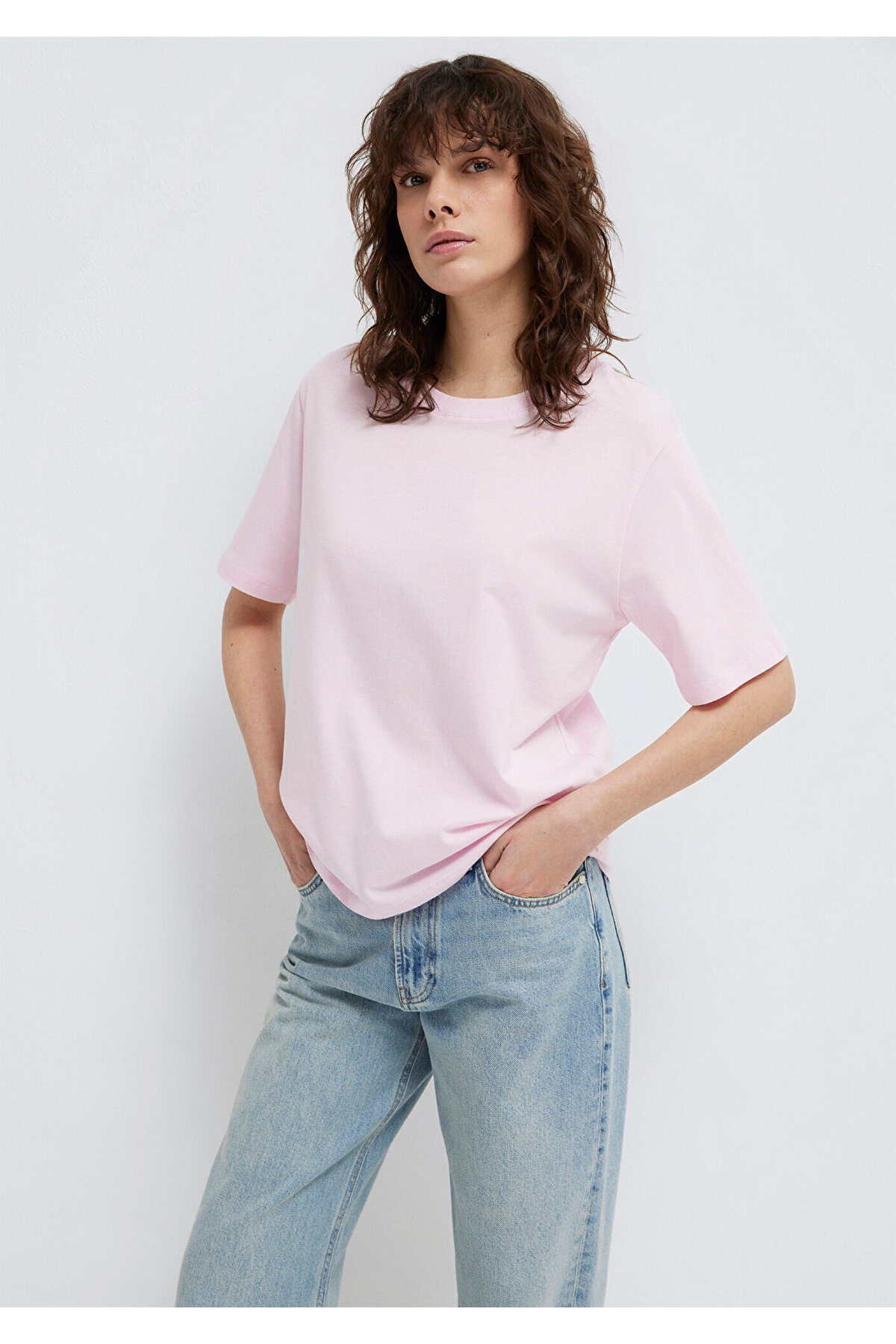 Bisiklet Yaka Pembe Basic Tişört Regular Fit / Normal Kesim 1600955-89200