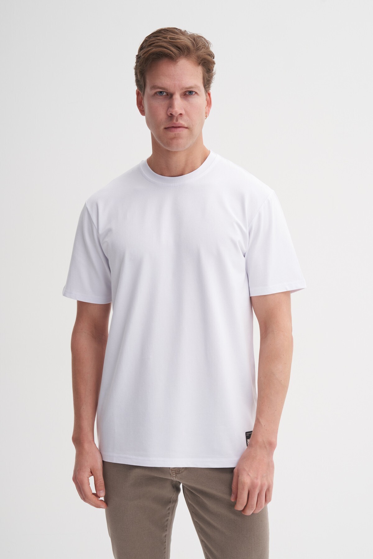 Bisiklet Yaka Regular Fit Rahat Likralı Düz Tişört 41420