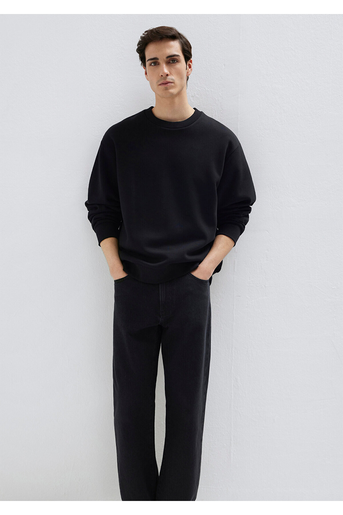 Bisiklet Yaka Siyah Basic Sweatshirt 0S10276-900