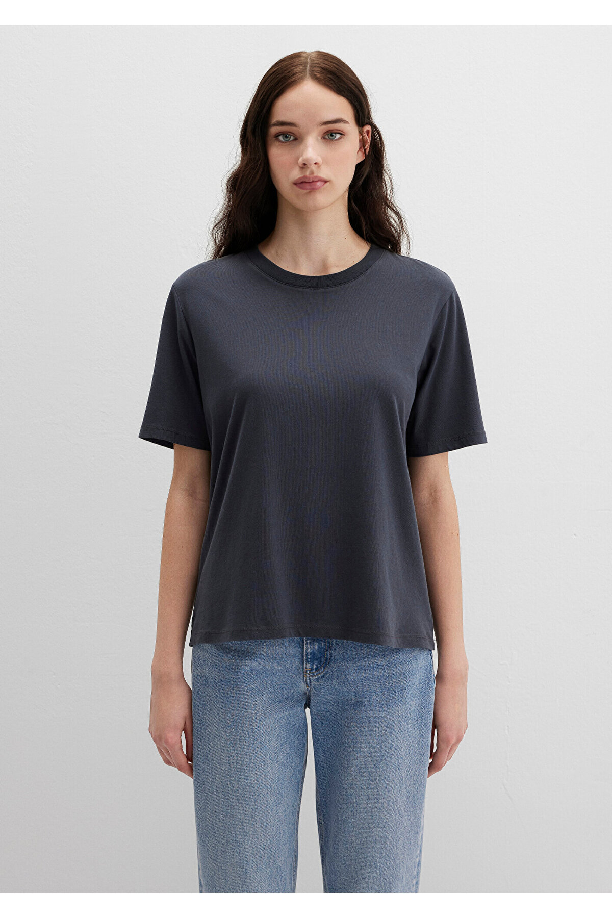 Biskilet Yaka Lacivert Basic Tişört Regular Fit / Normal Kesim 1600955-70726