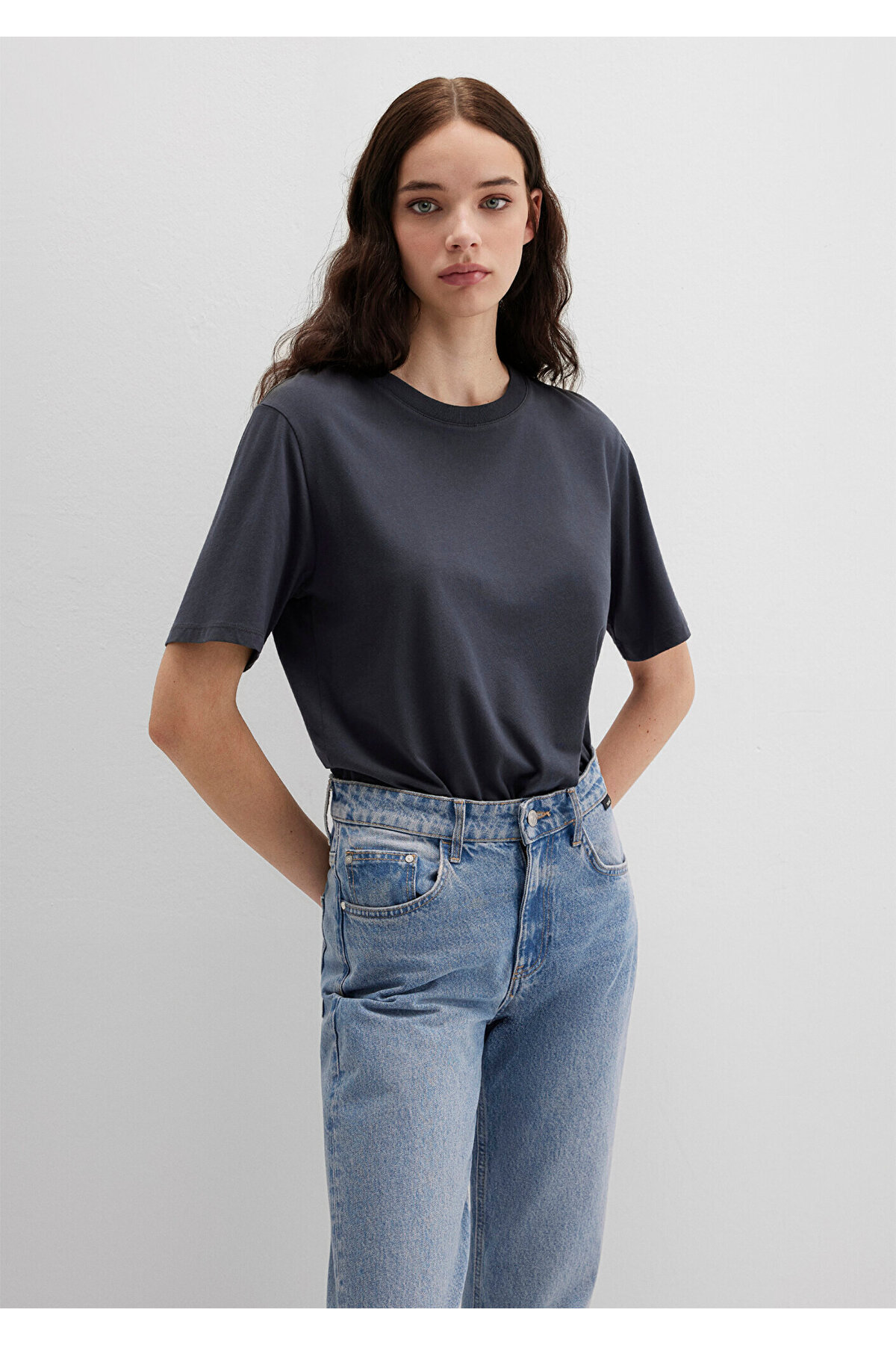 Biskilet Yaka Lacivert Basic Tişört Regular Fit / Normal Kesim 1600955-70726