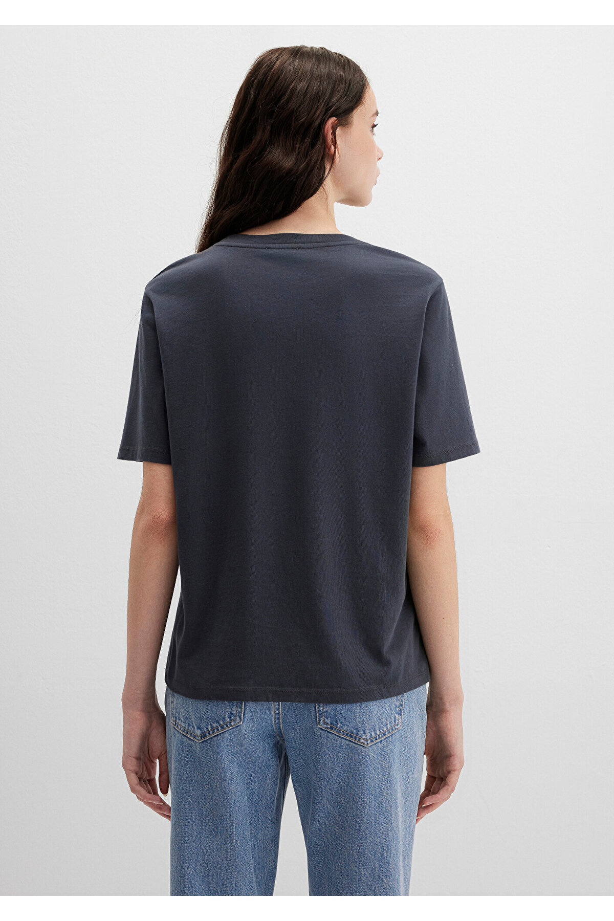 Biskilet Yaka Lacivert Basic Tişört Regular Fit / Normal Kesim 1600955-70726