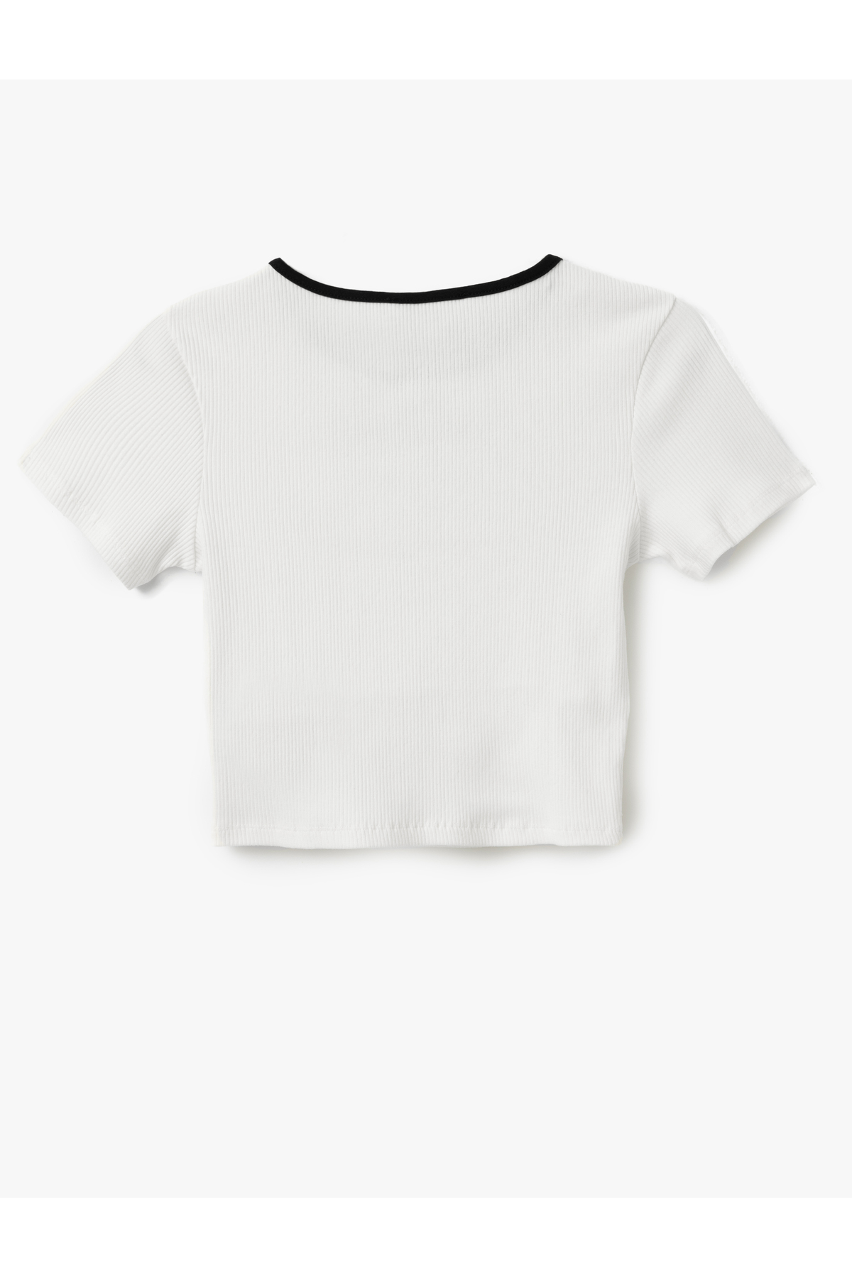 Biyeli Kısa Kollu Bisiklet Yaka Fiyonklu Crop Tişört