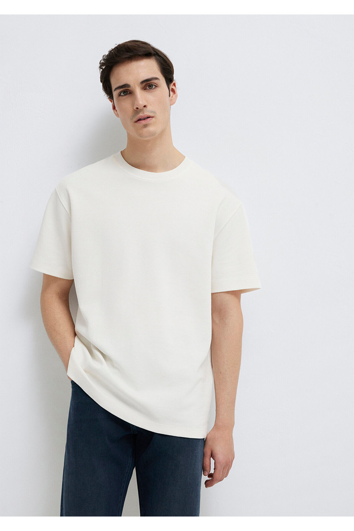 Black Ekru Basic Tişört Loose Fit / Bol Rahat Kesim 0612731-70057