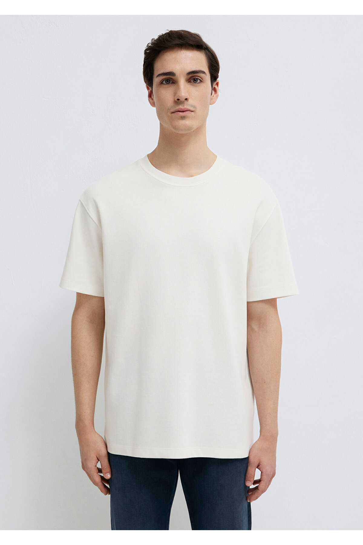 Black Ekru Basic Tişört Loose Fit / Bol Rahat Kesim 0612731-70057