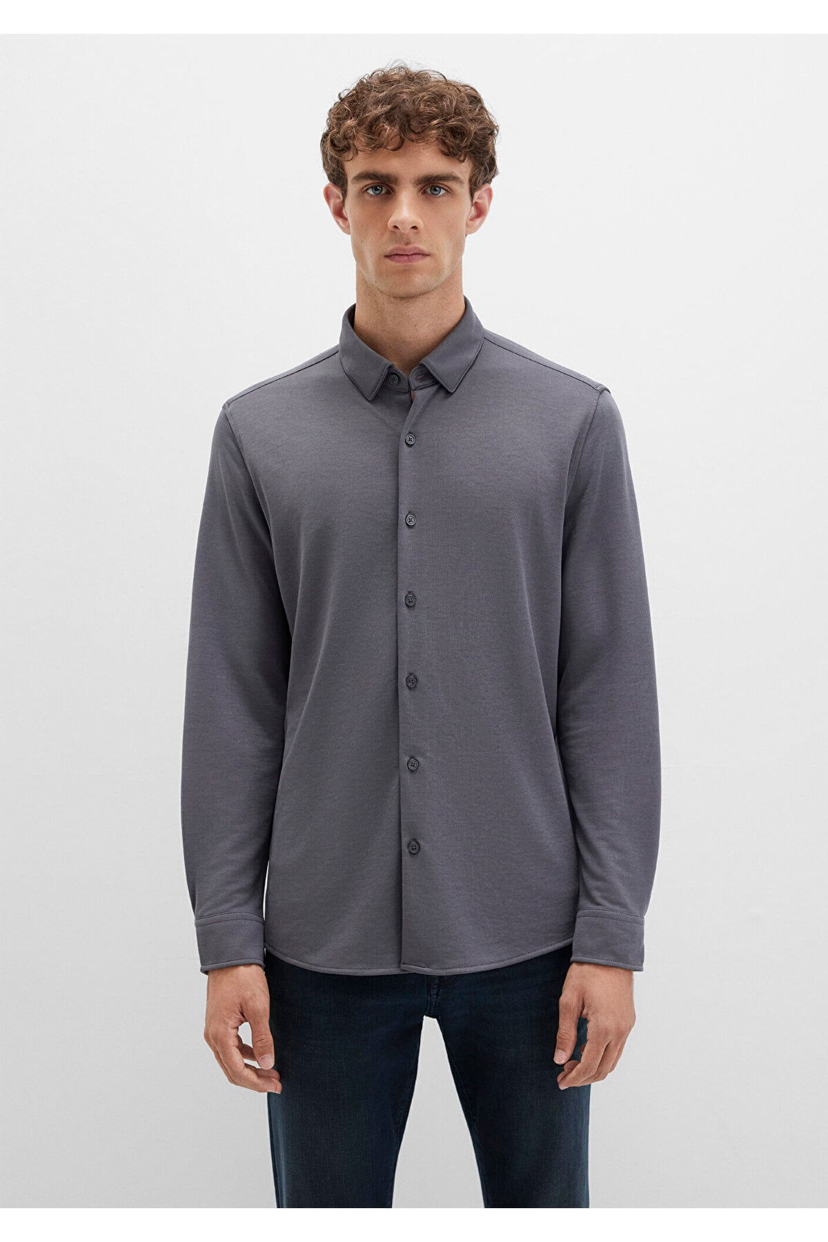 Black Gri Gömlek Slim Fit / Dar Kesim 0211908-85309
