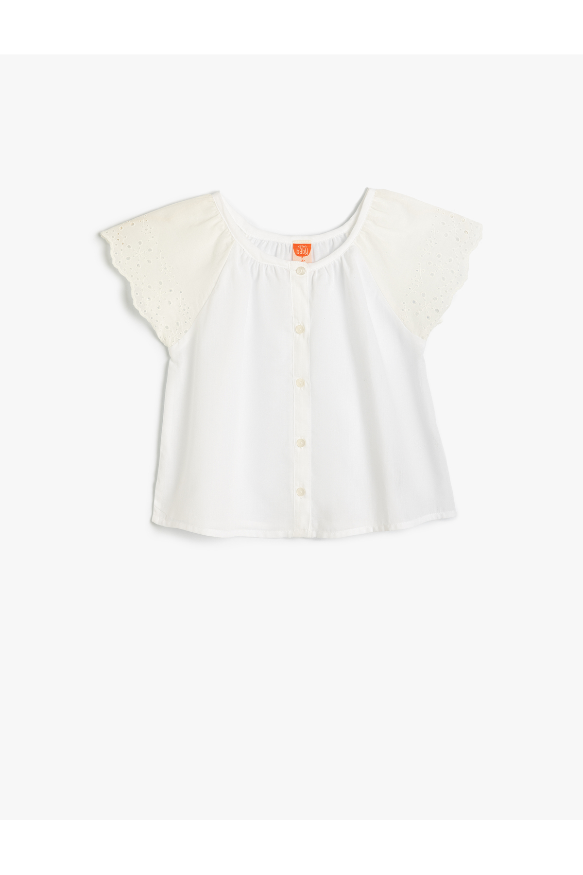 Bluz Düğmeli Dantel Detaylı Bisiklet Yaka Pamuklu