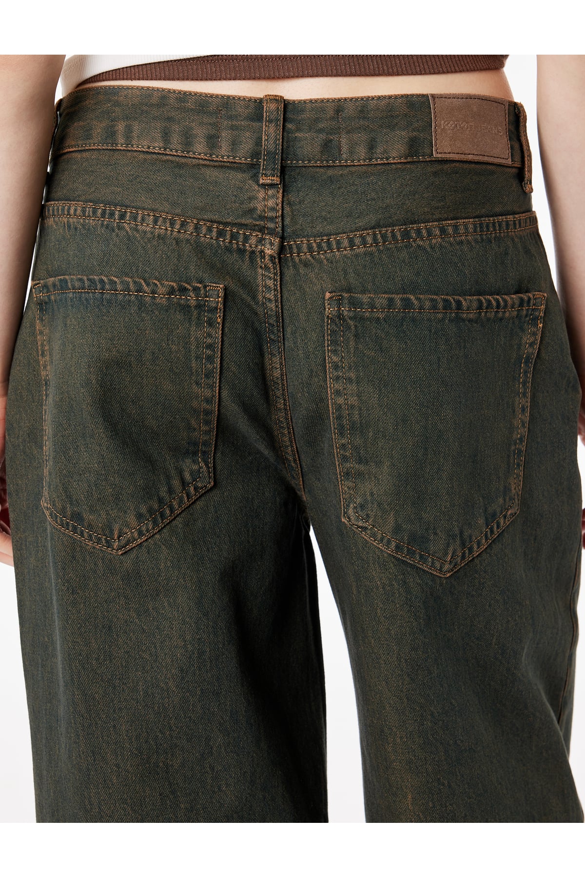 Bol Kalıp Düğmeli Cepli Yıkamalı Geniş Paça Denim Pantolon - Loose Straight Fit Jean