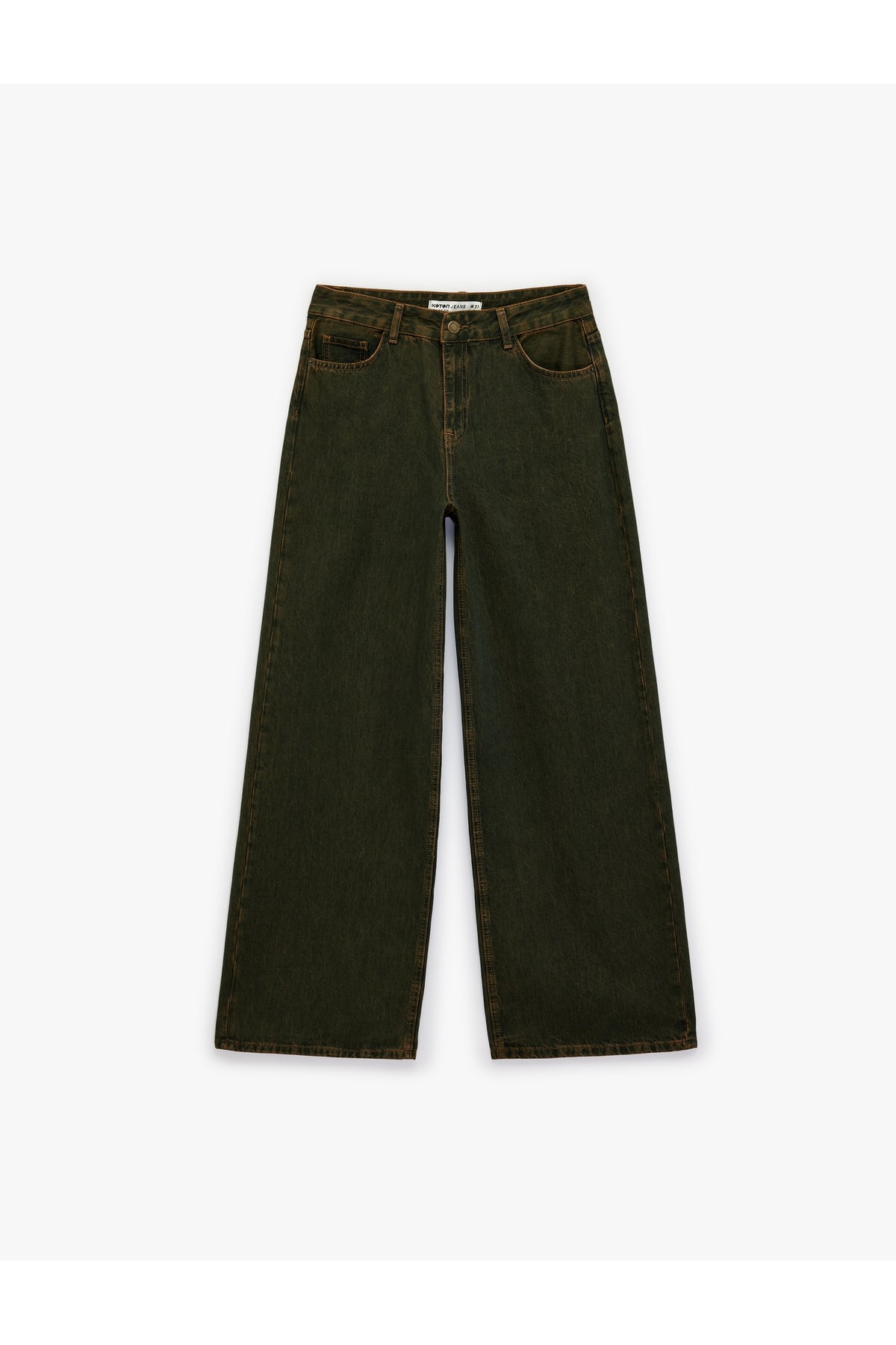 Bol Kalıp Düğmeli Cepli Yıkamalı Geniş Paça Denim Pantolon - Loose Straight Fit Jean