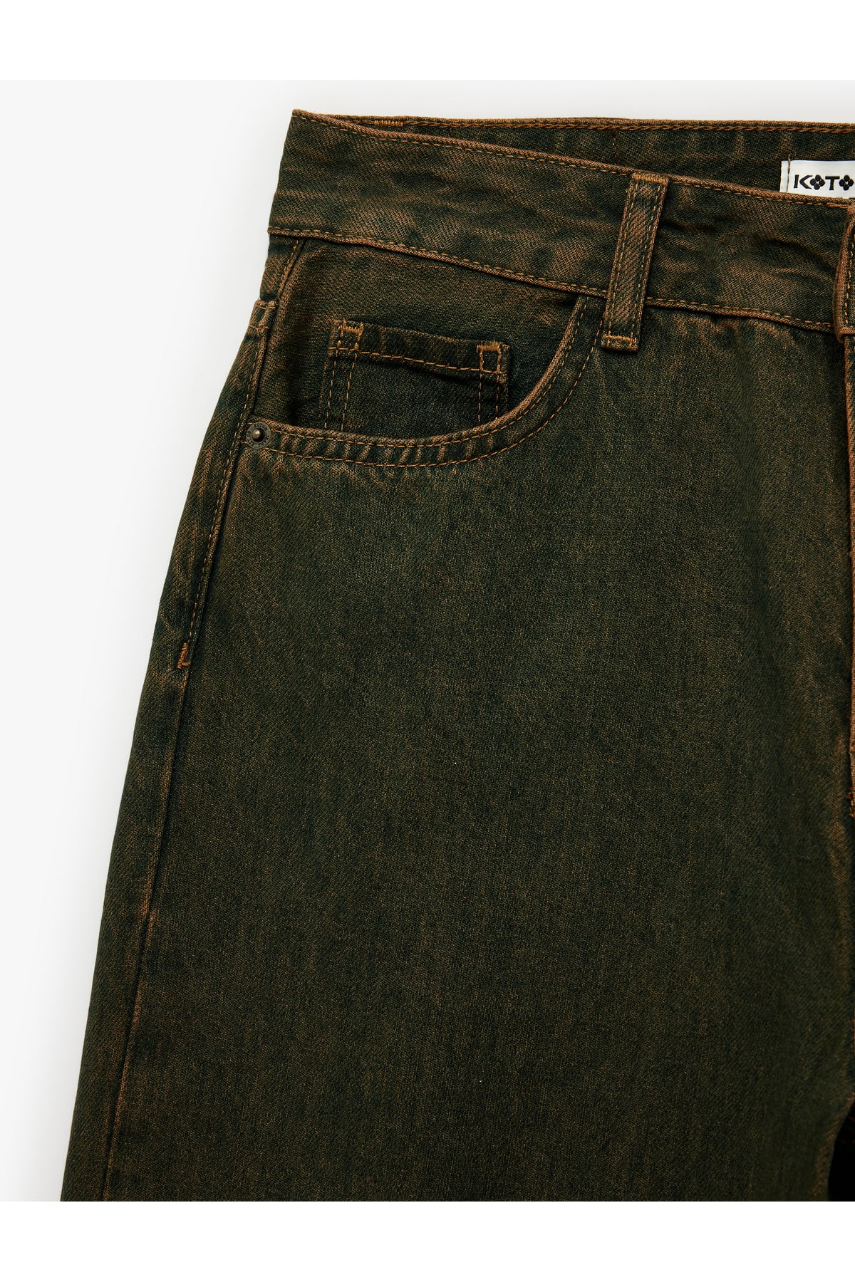 Bol Kalıp Düğmeli Cepli Yıkamalı Geniş Paça Denim Pantolon - Loose Straight Fit Jean