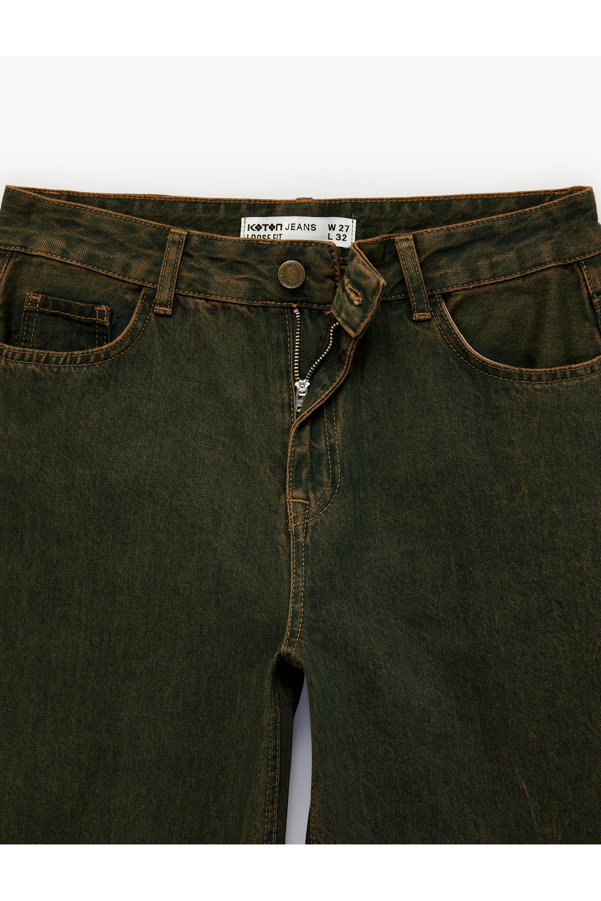 Bol Kalıp Düğmeli Cepli Yıkamalı Geniş Paça Denim Pantolon - Loose Straight Fit Jean