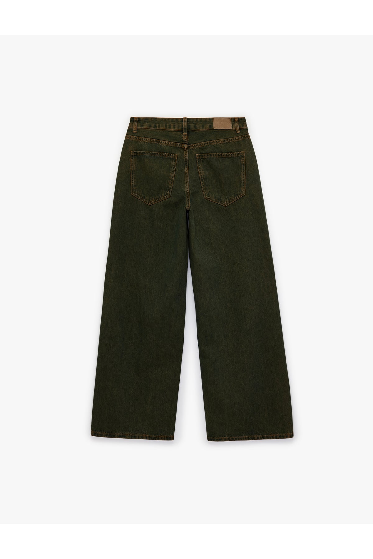 Bol Kalıp Düğmeli Cepli Yıkamalı Geniş Paça Denim Pantolon - Loose Straight Fit Jean